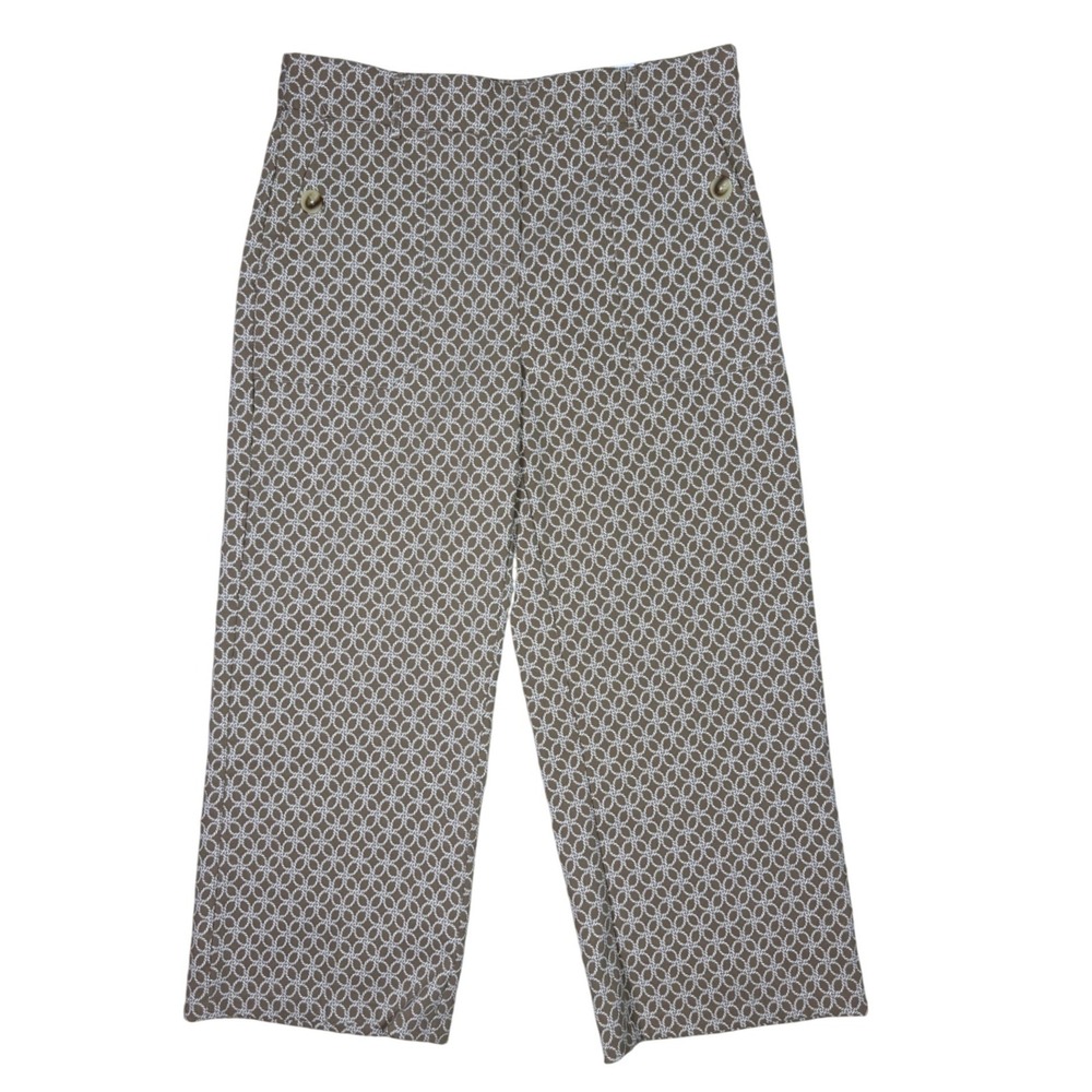 Jules & Leopold Pants Womens XL Tan White Geometric Wide Leg Cropped Pull On NWT